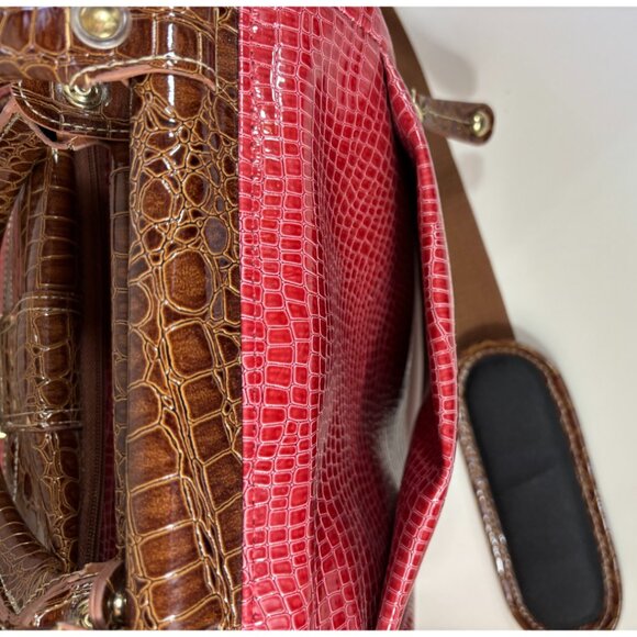 Samantha Brown Maroon Crocodile Embossed Weekender Carry On Dowel Travel Bag - Picture 6 of 11